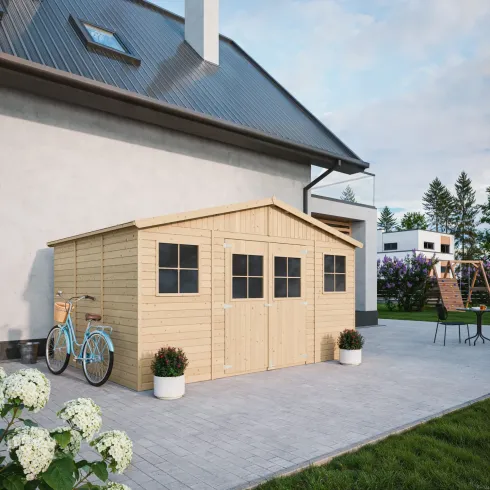 Casetta in Legno Giardino 4x3 17 mm Pavimento Porte Doppie Finestre
