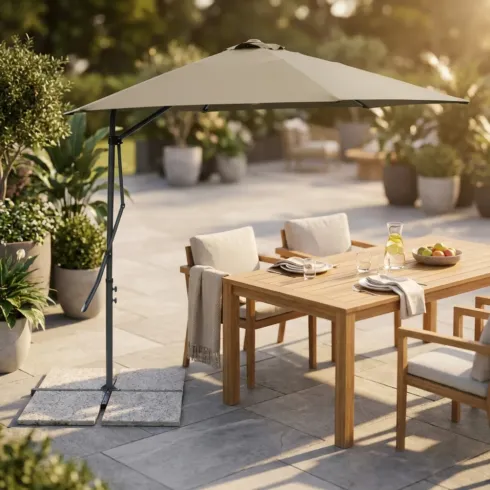 Ombrellone per Giardino Palo Laterale 2x3 Tortora Rettangolare Acciaio
