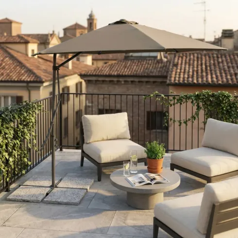 Ombrellone per Giardino Palo Laterale 2x3 Tortora Rettangolare Acciaio