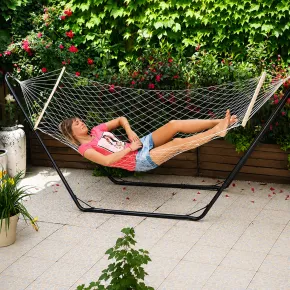 Amaca da Giardino a Rete con Stecche in Legno 80x200 cm Senza Telaio 2