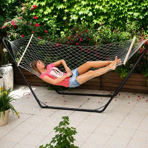 Amaca da Giardino a Rete con Stecche in Legno 80x200 cm Senza Telaio