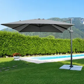 Ombrellone per Giardino 3x3 Palo Laterale Acciaio Nero Telo Grigio 2