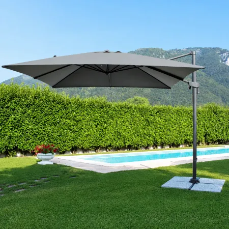 Ombrellone per Giardino 3x3 Palo Laterale Acciaio Nero Telo Grigio