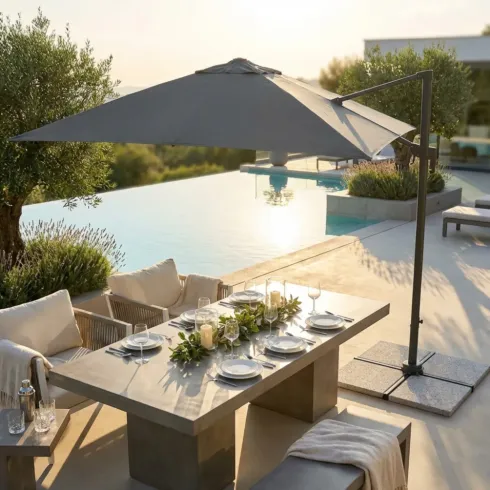 Ombrellone per Giardino 3x3 Palo Laterale Acciaio Nero Telo Grigio
