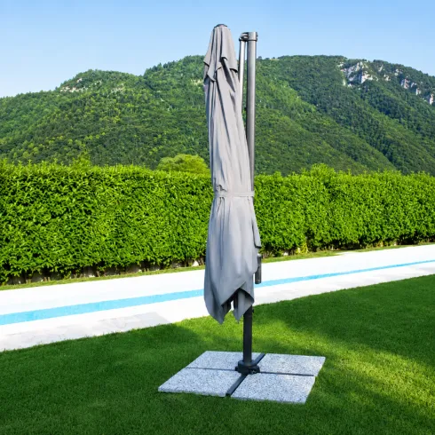 Ombrellone per Giardino 3x3 Palo Laterale Acciaio Nero Telo Grigio