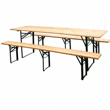 Set Birreria 220x80 in Legno Richiudibile con Tavolo 2 Panche a 3 Gambe