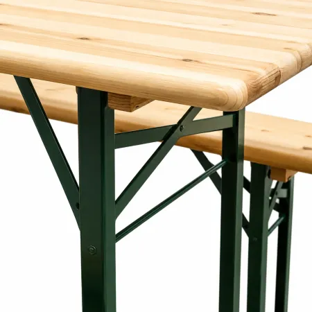Set Birreria 220x80 in Legno Richiudibile con Tavolo 2 Panche a 3 Gambe