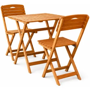 Set Tavolino e 2 Sedie in Legno Tavolo Pieghevole con Cuscini da Esterno
