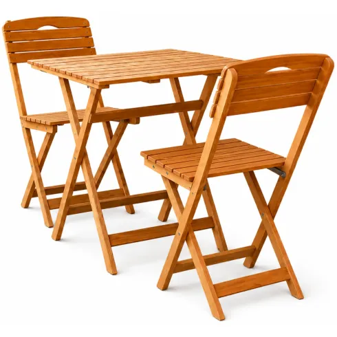 Set Tavolino e 2 Sedie in Legno Tavolo Pieghevole con Cuscini da Esterno