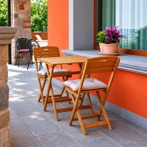 Set Tavolino e 2 Sedie in Legno Tavolo Pieghevole con Cuscini da Esterno 2