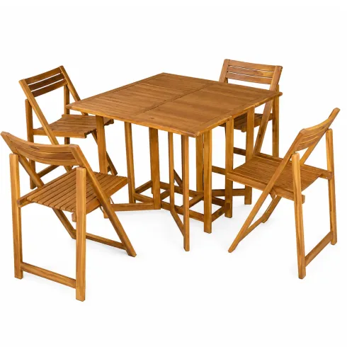 Set Tavolo 4 Sedie Pranzo Pieghevole Legno da Giardino Pic Nic Terrazzo