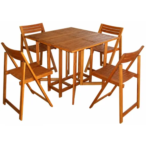 Set Tavolo 4 Sedie Pranzo Pieghevole Legno da Giardino Pic Nic Terrazzo