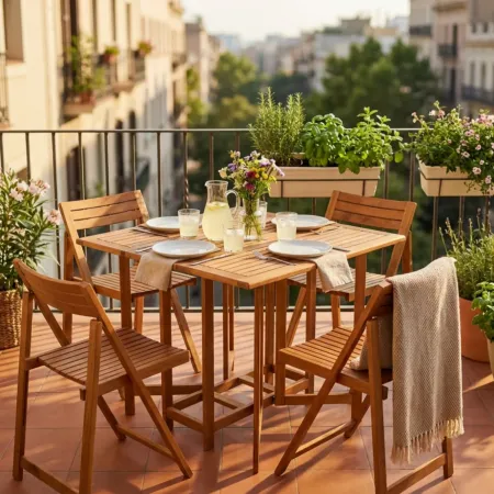 Set Tavolo 4 Sedie Pranzo Pieghevole Legno da Giardino Pic Nic Terrazzo
