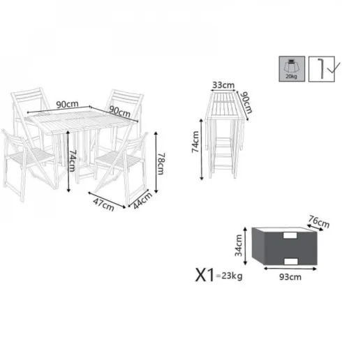 Set Tavolo 4 Sedie Pranzo Pieghevole Legno da Giardino Pic Nic Terrazzo