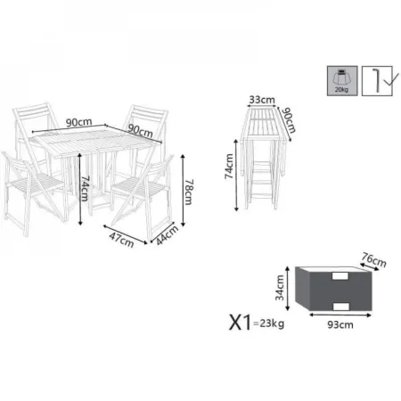 Set Tavolo 4 Sedie Pranzo Pieghevole Legno da Giardino Pic Nic Terrazzo