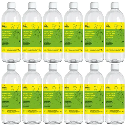 12 Flaconi 1L Bioetanolo con Citronella per Biocamini da Esterno