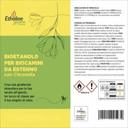 36 Flaconi 1L Bioetanolo con Citronella per Biocamini da Esterno