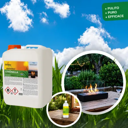 8 Taniche 5L Bioetanolo con Citronella per Biocamini da Esterno