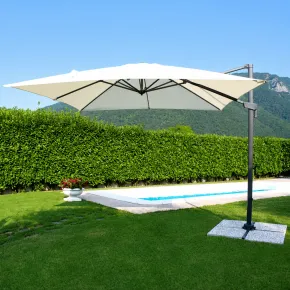 Ombrellone per Giardino 3x3 Palo Laterale Ecrù Nero Base a Crociera 2