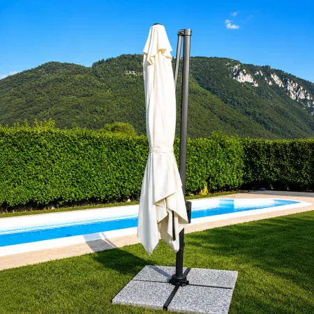 Ombrellone per Giardino 3x3 Palo Laterale Ecrù Nero Base a Crociera