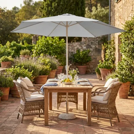 Ombrellone per Giardino 3x3 Rotondo Eco Palo Centrale Bianco Acciaio