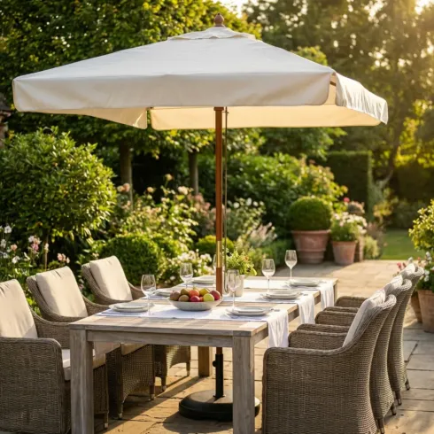 Ombrellone per Giardino 2x3 Rettangolare Palo Centrale Ecrù Legno