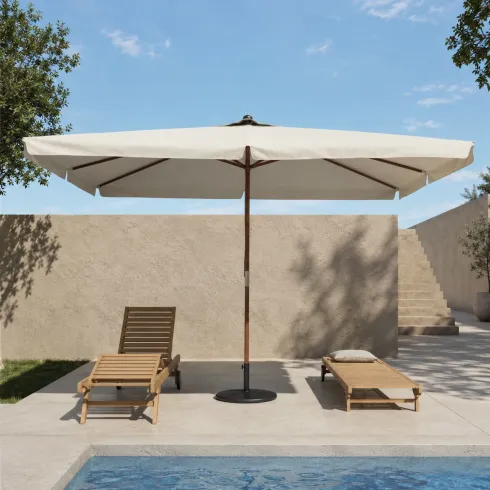 Ombrellone per Giardino 2x3 Rettangolare Palo Centrale Ecrù Legno