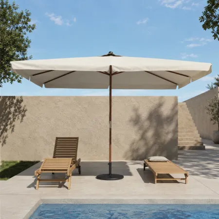 Ombrellone per Giardino 2x3 Rettangolare Palo Centrale Ecrù Legno