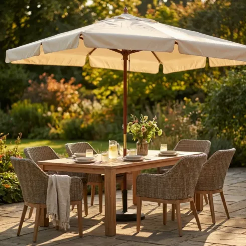 Ombrellone per Giardino 2x3 Rettangolare Palo Centrale Ecrù Legno
