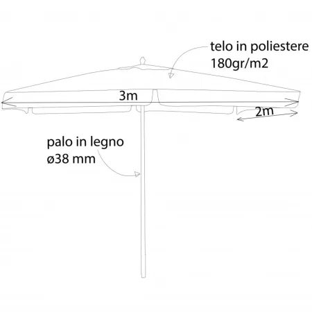 Ombrellone per Giardino 2x3 Rettangolare Palo Centrale Ecrù Legno