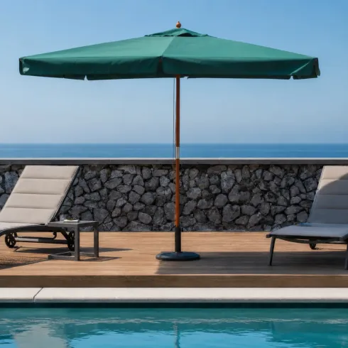 Ombrellone per Giardino 3x4 Rettangolare Palo Centrale Verde Legno