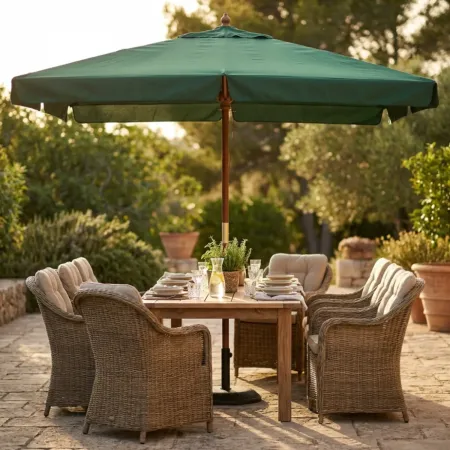 Ombrellone per Giardino 3x4 Rettangolare Palo Centrale Verde Legno