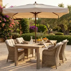 Ombrellone per Giardino 3x4 Rettangolare Palo Centrale Bianco Legno 2