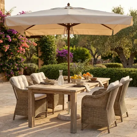 Ombrellone per Giardino 3x4 Rettangolare Palo Centrale Bianco Legno