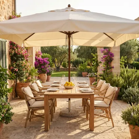 Ombrellone per Giardino 3x4 Rettangolare Palo Centrale Bianco Legno