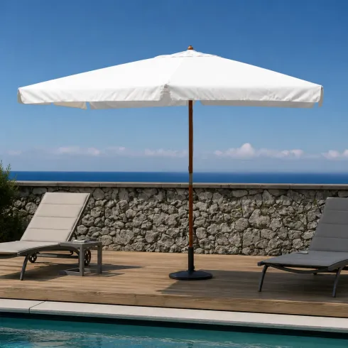 Ombrellone per Giardino 3x4 Palo Centrale Bianco Legno Antivento