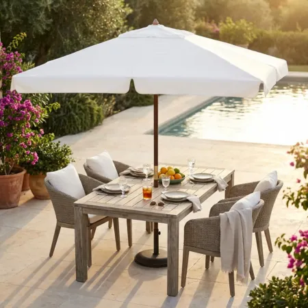 Ombrellone per Giardino 3x4 Palo Centrale Bianco Legno Antivento