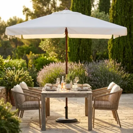 Ombrellone per Giardino 3x4 Palo Centrale Bianco Legno Antivento