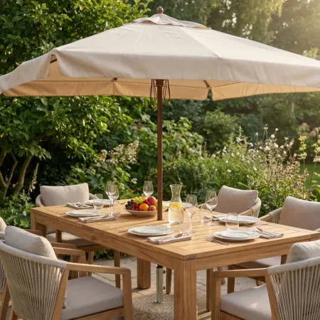 Ombrellone per Giardino 3x3 Quadrato Palo Centrale Bianco Legno
