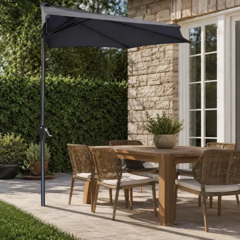 Ombrellone a Mezzaluna 270x133x230H cm Antracite da Parete Acciaio