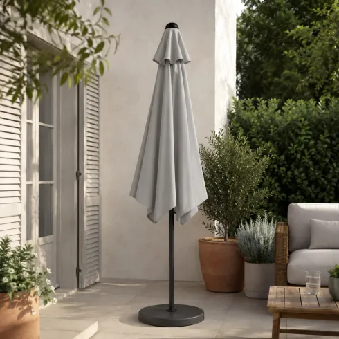 Ombrellone a Mezzaluna 270x133x230H cm Grigio da Parete Acciaio