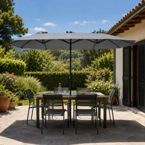 Ombrellone Trio Ovale Grigio 455x270x250 cm Acciaio e Poliestere
