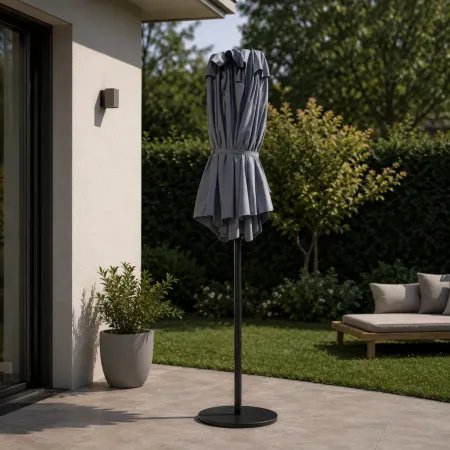 Ombrellone Trio Ovale Grigio 455x270x250 cm Acciaio e Poliestere