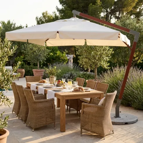 Ombrellone per Giardino 3x4 Palo Laterale Ecrù Struttura Legno Rotante
