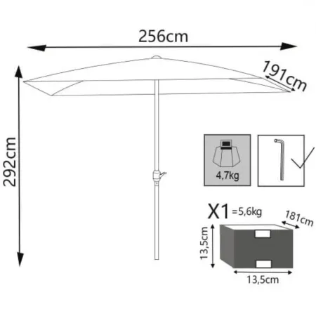 Ombrellone per Giardino 2x3 m Beige Palo Centrale con Carrucola
