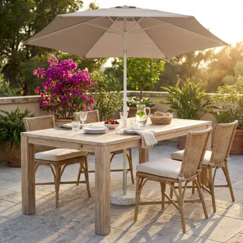 Ombrellone per Giardino 3x3 Rotondo Tortora Palo Centrale Alluminio
