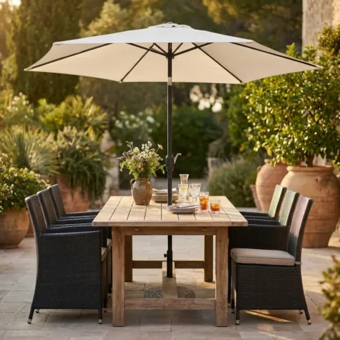 Ombrellone per Giardino 3x3 Rotondo Beige Palo Centrale con Carrucola