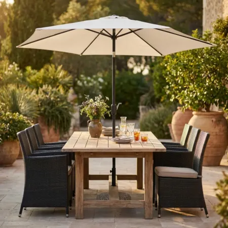 Ombrellone per Giardino 3x3 Rotondo Beige Palo Centrale con Carrucola