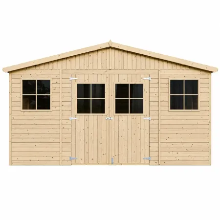 Casetta in Legno Giardino 4x4 17 mm Tetto OSB Porte Doppie Finestre