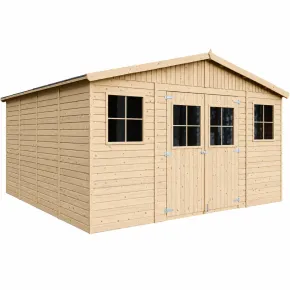 Casetta in Legno Giardino 4x4 17 mm Tetto OSB Porte Doppie Finestre